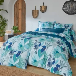 Linnea Taie de traversin 140x43 cm percale de coton MOOREA PACIFIC bleu/vert