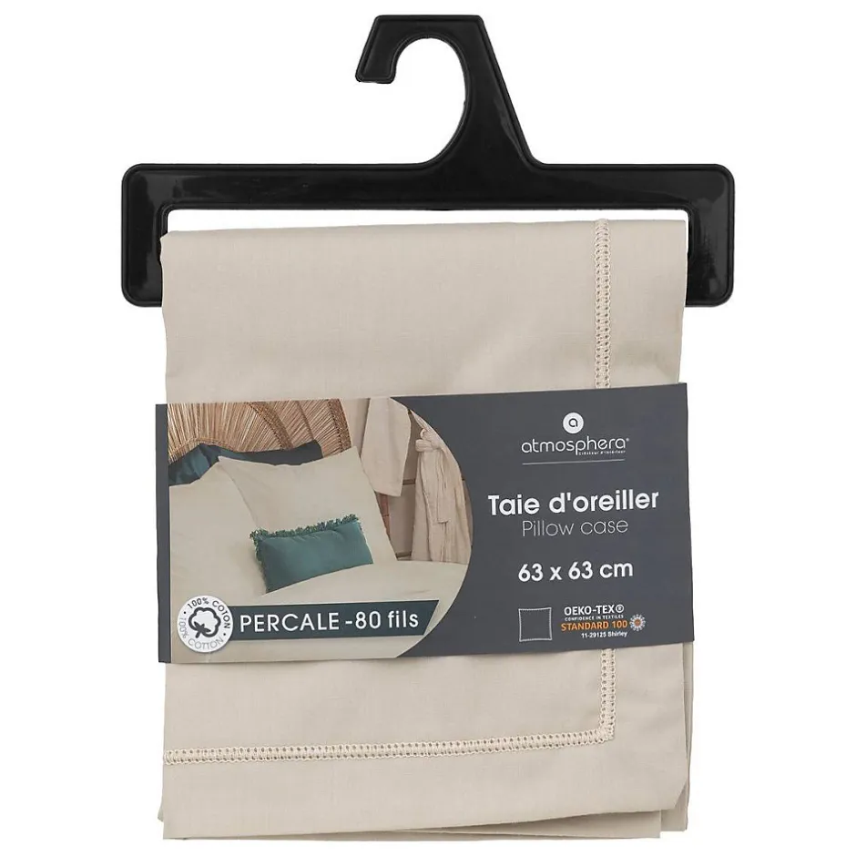 Atmosphera Créateur D'Intérieur Taie d'oreiller - coton - beige lin - 63x63 cm - Atmosphera
