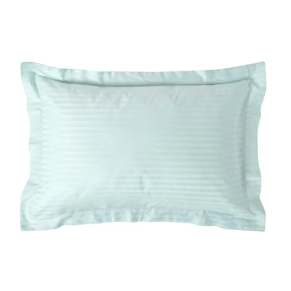 Homescapes Taie d'oreiller à volants bleu satin rayé en coton égyptien 330 fils, 50x75 cm -