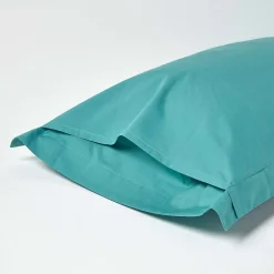 Homescapes Taie d'oreiller à  volants bleu canard 100% coton égyptien 200 fils, 50x75 cm -