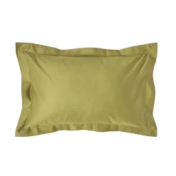 Homescapes Taie d'oreiller à  volants vert olive en satin de coton égyptien 1000 fils, 50x75 cm -