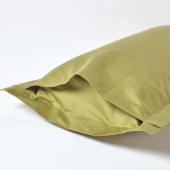 Homescapes Taie d'oreiller à  volants vert olive en satin de coton égyptien 1000 fils, 50x75 cm -