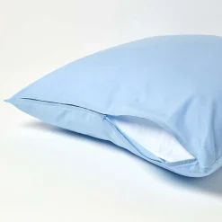 Homescapes Taie d'oreiller bleu 100% coton égyptien 200 fils, 60x60 cm -