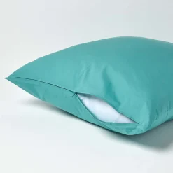 Homescapes Taie d'oreiller bleu canard 100% coton égyptien 200 fils, 60x60 cm -