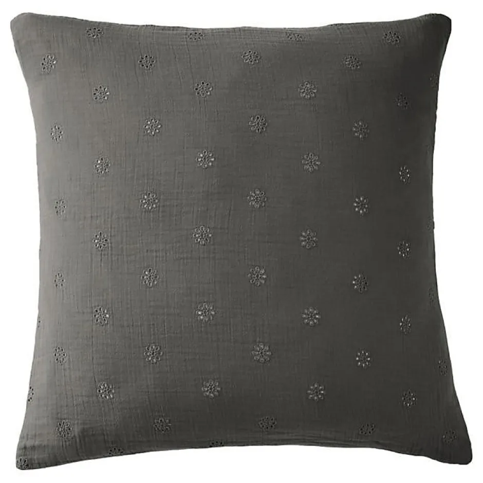L'Effet Papillon Taie d'oreiller Brodée Déco "Gaïa Boho" 60 x 60 cm & 50 x 70 cm "Gaze de Coton" - Gaïa Boho Granit - 60 x 60 cm