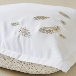Linnea Taie d'oreiller brodée 50x80 cm en satin de coton NINA blanc Clearance