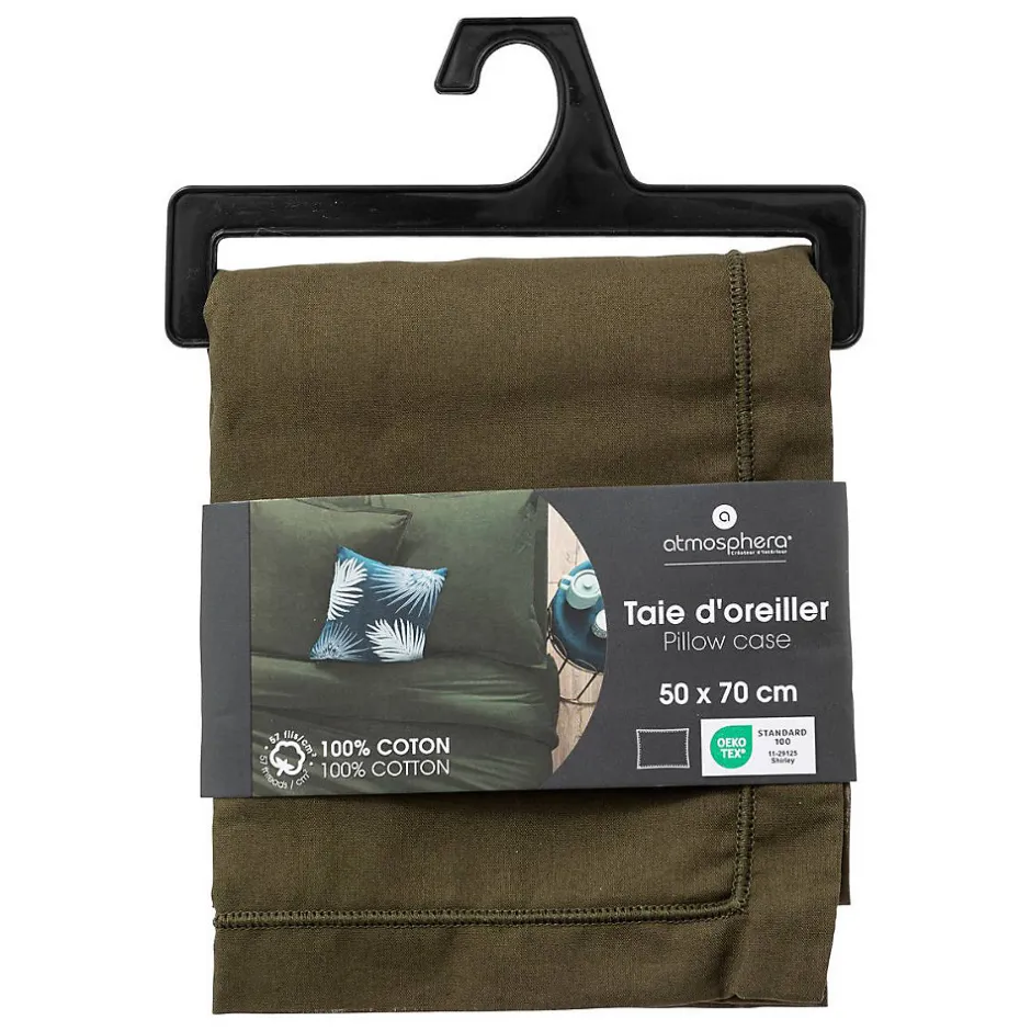 Atmosphera Créateur D'Intérieur Taie d'oreiller Carina coton 50x70cm vert kaki - Atmosphera Discount