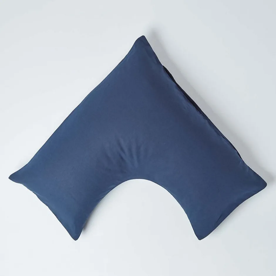 Homescapes Taie d'oreiller cervical bleu marine en lin lavé -