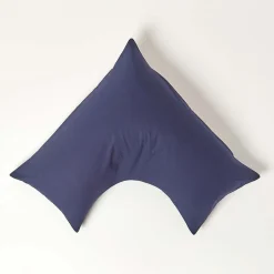 Homescapes Taie d'oreiller cervical bleu marine 100% coton égyptien 200 fils -