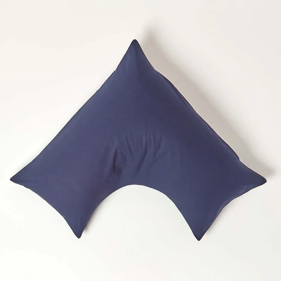 Homescapes Taie d'oreiller cervical bleu marine 100% coton égyptien 200 fils -