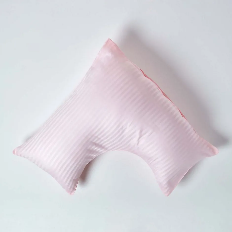Homescapes Taie d'oreiller cervical rose satin rayé en coton égyptien 330 fils -