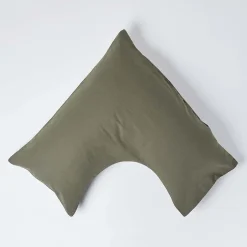 Homescapes Taie d'oreiller cervical vert mousse en lin lavé -