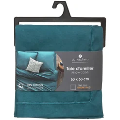 Atmosphera Créateur D'Intérieur Taie d'oreiller en coton - bleu canard 63x63 cm - Atmosphera New