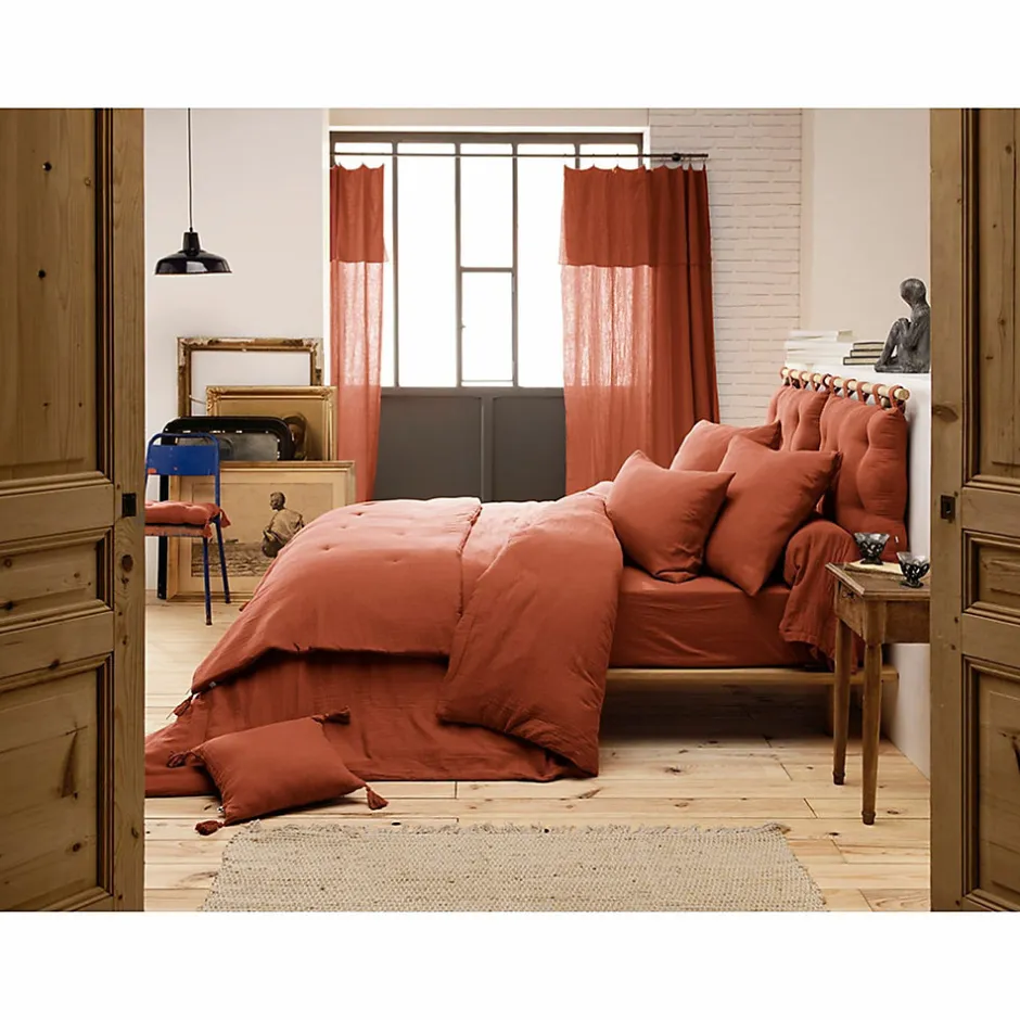 L'Effet Papillon Taie d'oreiller en double gaze de coton 50 x 70 cm Terracotta