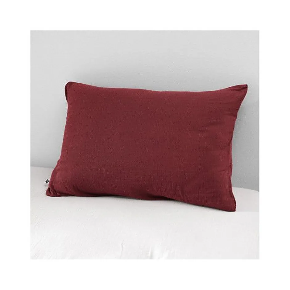 L'Effet Papillon Taie d'oreiller "Gaïa" 60 x 60 cm & 50 x 70 cm "Gaze de Coton" - Gaïa Lie de Vin - 50 x 70 cm Hot