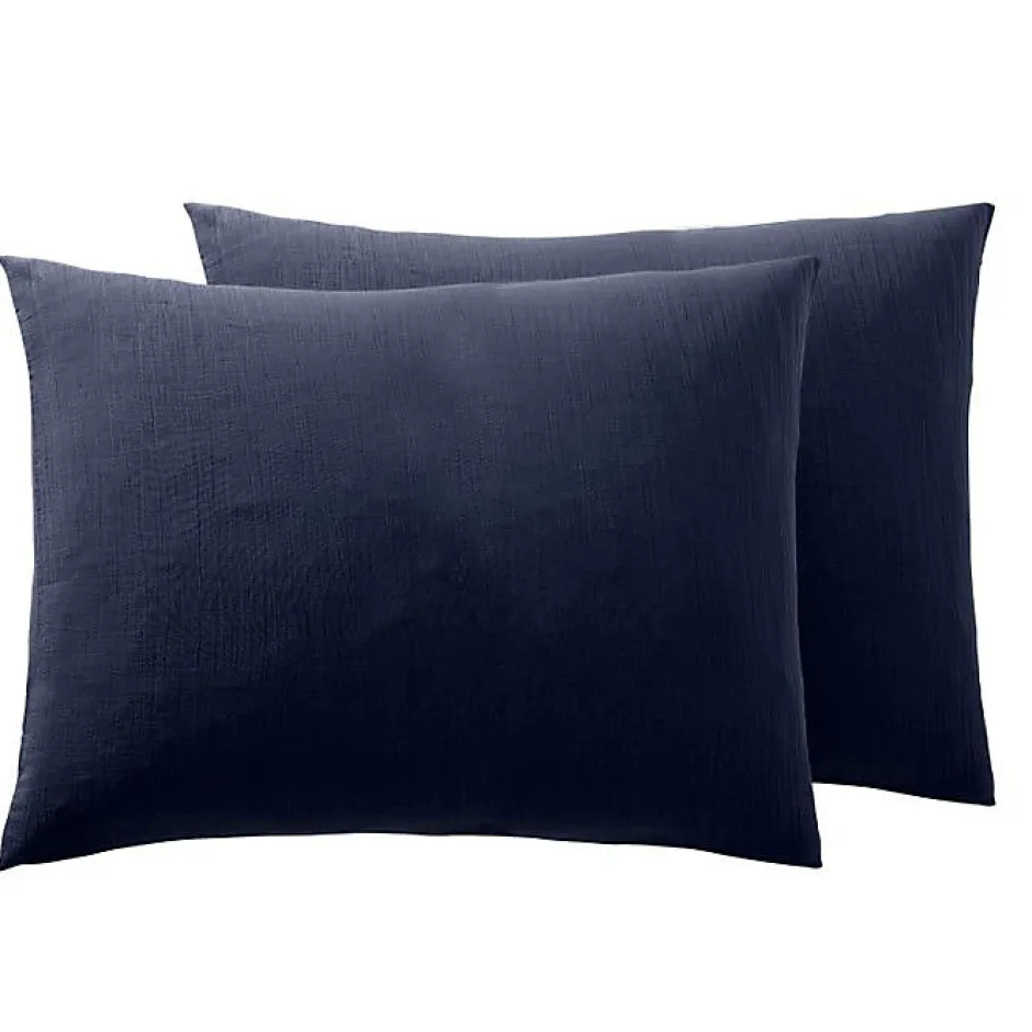 Coton Pur Taie d'oreiller "Noah" 50 x 70 cm "Gaze de Coton" - Noah Bleu Nuit