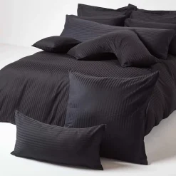 Homescapes Taie d'oreiller noir satin rayé en coton égyptien 330 fils, 40x40 cm - Clearance