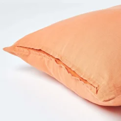 Homescapes Taie d'oreiller orange en lin lavé, 40x80 cm -