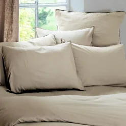 Linnea Taie d'oreiller PALACE pur coton lavé 65x65 cm uni beige lin