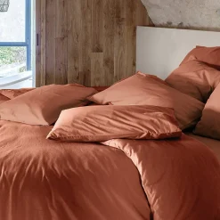 Linnea Taie d'oreiller PALACE pur coton lavé 65x65 cm uni marron terre cuite Discount