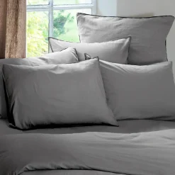 Linnea Taie d'oreiller PALACE pur coton lavé 50x70 cm uni gris acier