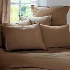 Linnea Taie d'oreiller PALACE pur coton lavé 65x65 cm uni marron cognac New