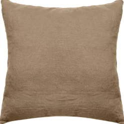 Linnea Taie d'oreiller PALACE pur coton lavé 65x65 cm uni marron cognac New