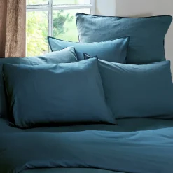 Linnea Taie d'oreiller PALACE pur coton lavé 65x65 cm uni bleu marine