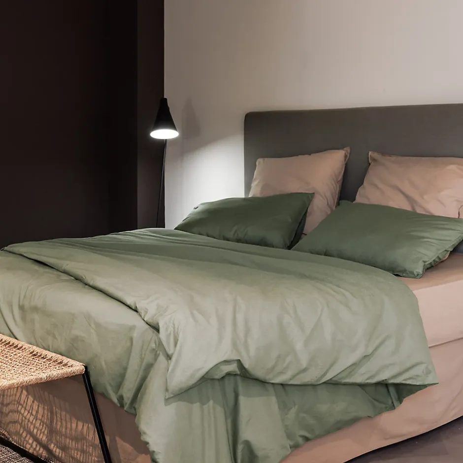 Linnea Taie d'oreiller PALACE pur coton lavé 50x70 cm uni vert sauge Discount