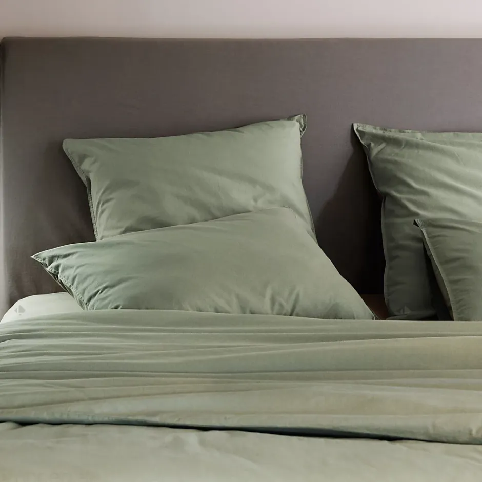 Linnea Taie d'oreiller PALACE pur coton lavé 50x70 cm uni vert sauge Discount