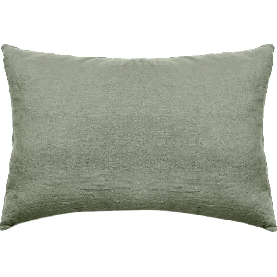 Linnea Taie d'oreiller PALACE pur coton lavé 50x70 cm uni vert sauge Discount