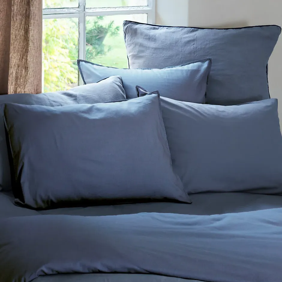 Linnea Taie d'oreiller PALACE pur coton lavé 50x70 cm uni bleu indigo Online