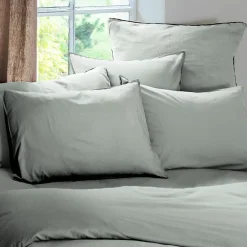 Linnea Taie d'oreiller PALACE pur coton lavé 65x65 cm uni vert lichen Best