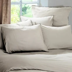 Linnea Taie d'oreiller PALACE pur coton lavé 50x70 cm uni beige nacre