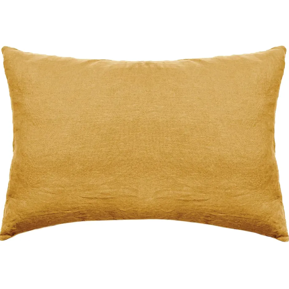 Linnea Taie d'oreiller PALACE pur coton lavé 50x70 cm uni jaune curry Hot