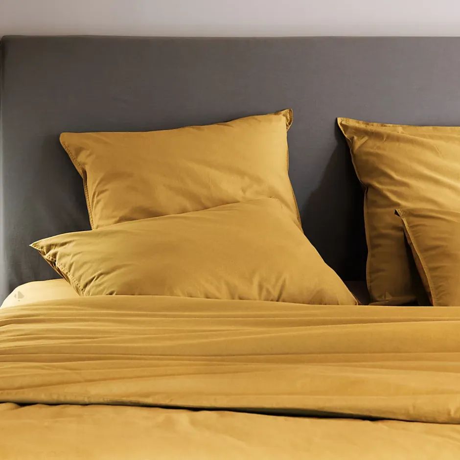 Linnea Taie d'oreiller PALACE pur coton lavé 50x70 cm uni jaune curry Hot