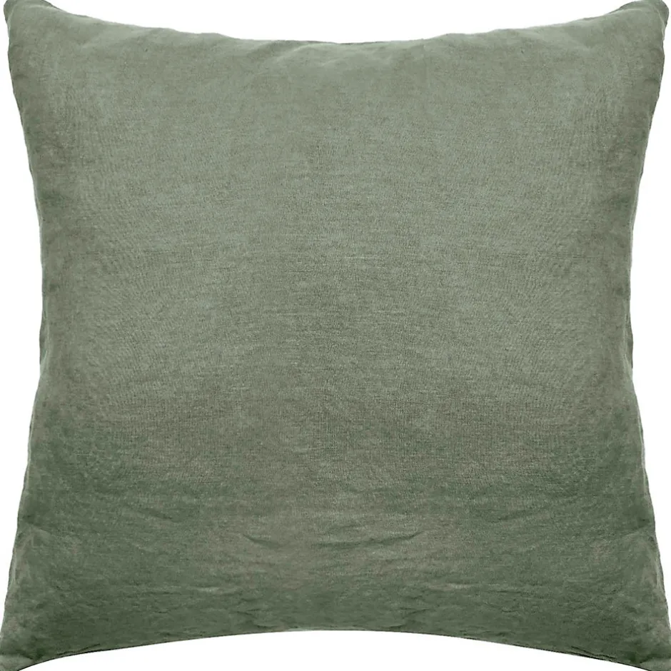 Linnea Taie d'oreiller PALACE pur coton lavé 65x65 cm uni vert mousse
