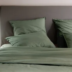 Linnea Taie d'oreiller PALACE pur coton lavé 65x65 cm uni vert mousse