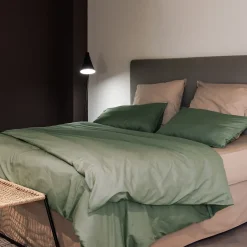 Linnea Taie d'oreiller PALACE pur coton lavé 50x70 cm uni vert mousse Best