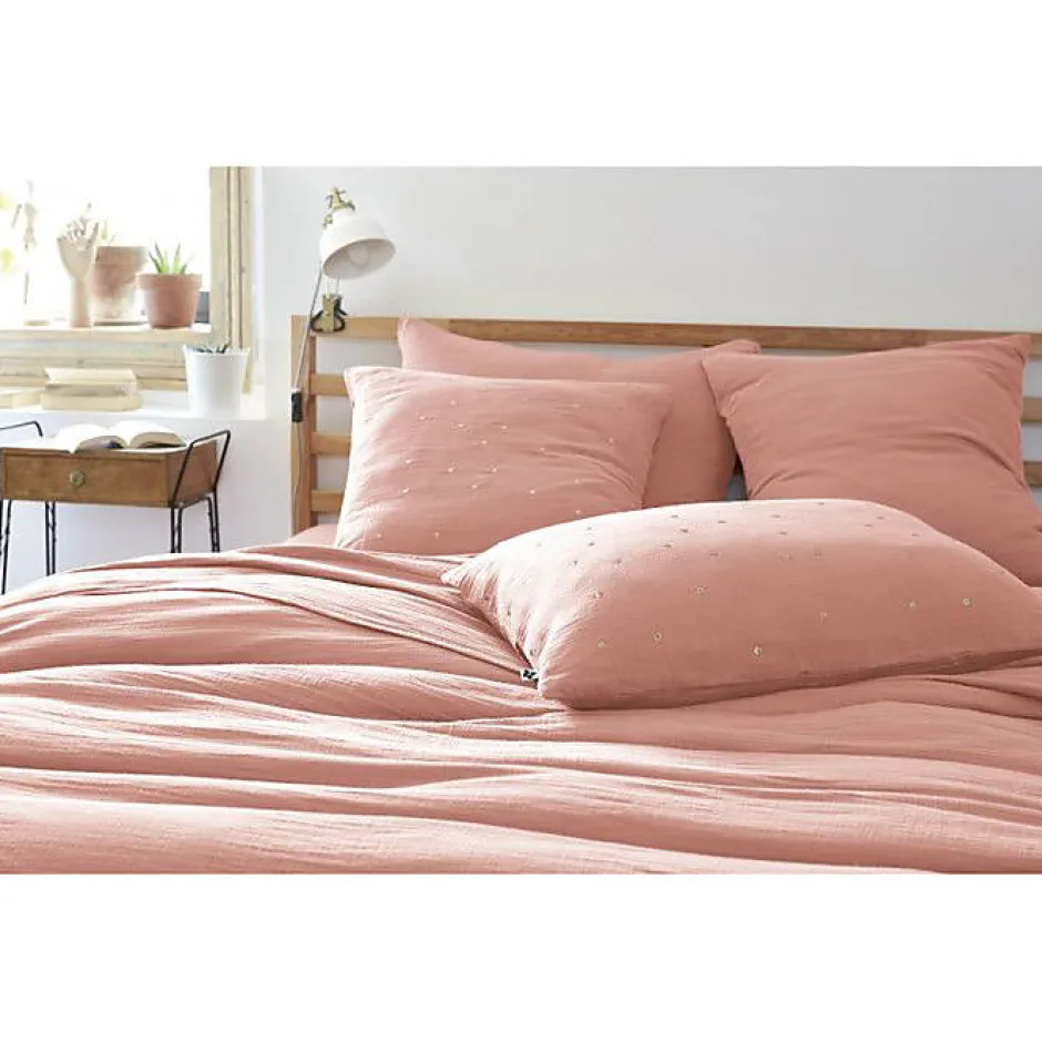 L'Effet Papillon Taie d'oreiller Pois Doré Déco "Gaïa Chic" 60 x 60 cm & 50 x 70 cm "Gaze de Coton" - Gaïa Chic Rose Pêche - 60 x 60 cm