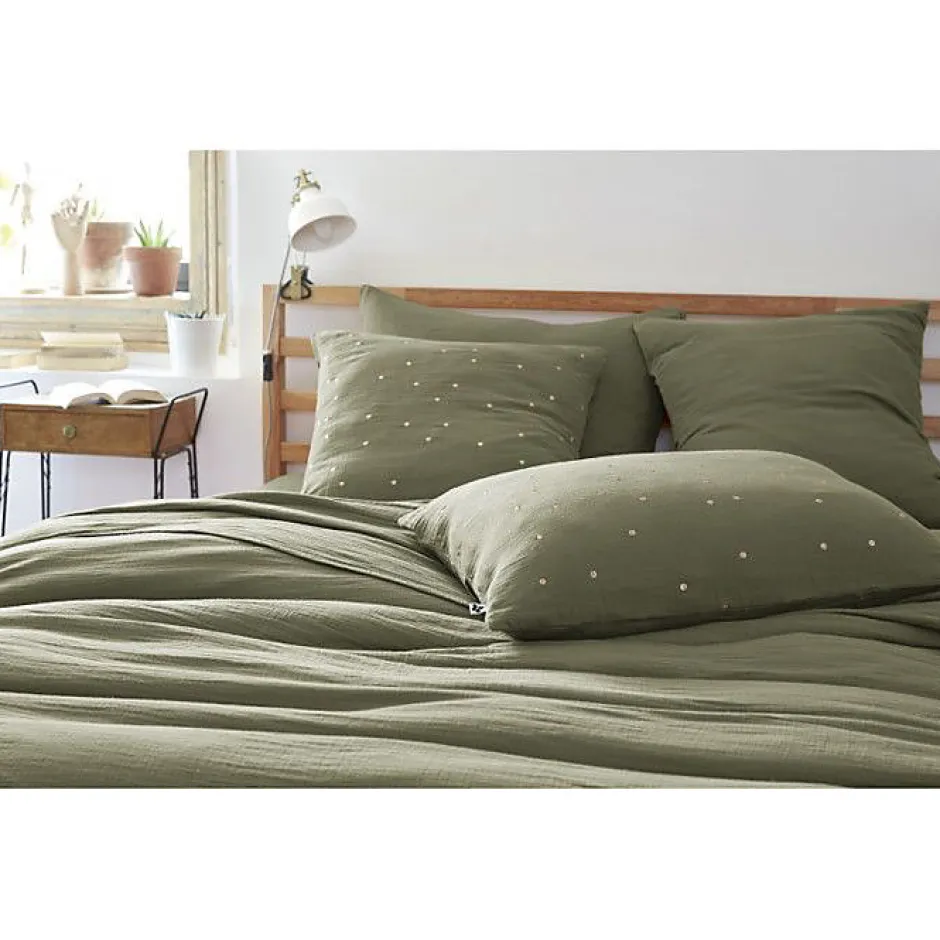 L'Effet Papillon Taie d'oreiller Pois Doré Déco "Gaïa Chic" 60 x 60 cm & 50 x 70 cm "Gaze de Coton" - Gaïa Chic Romarin - 60 x 60 cm Discount