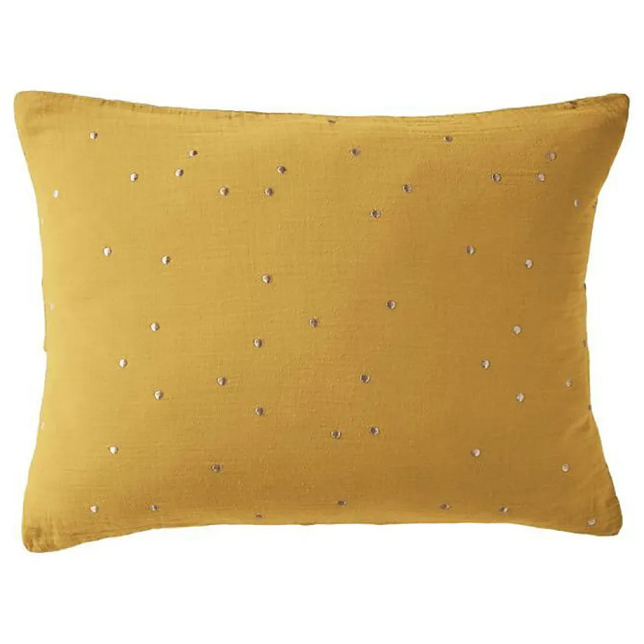 L'Effet Papillon Taie d'oreiller Pois Doré Déco "Gaïa Chic" 60 x 60 cm & 50 x 70 cm "Gaze de Coton" - Gaïa Chic Safran - 50 x 70 cm