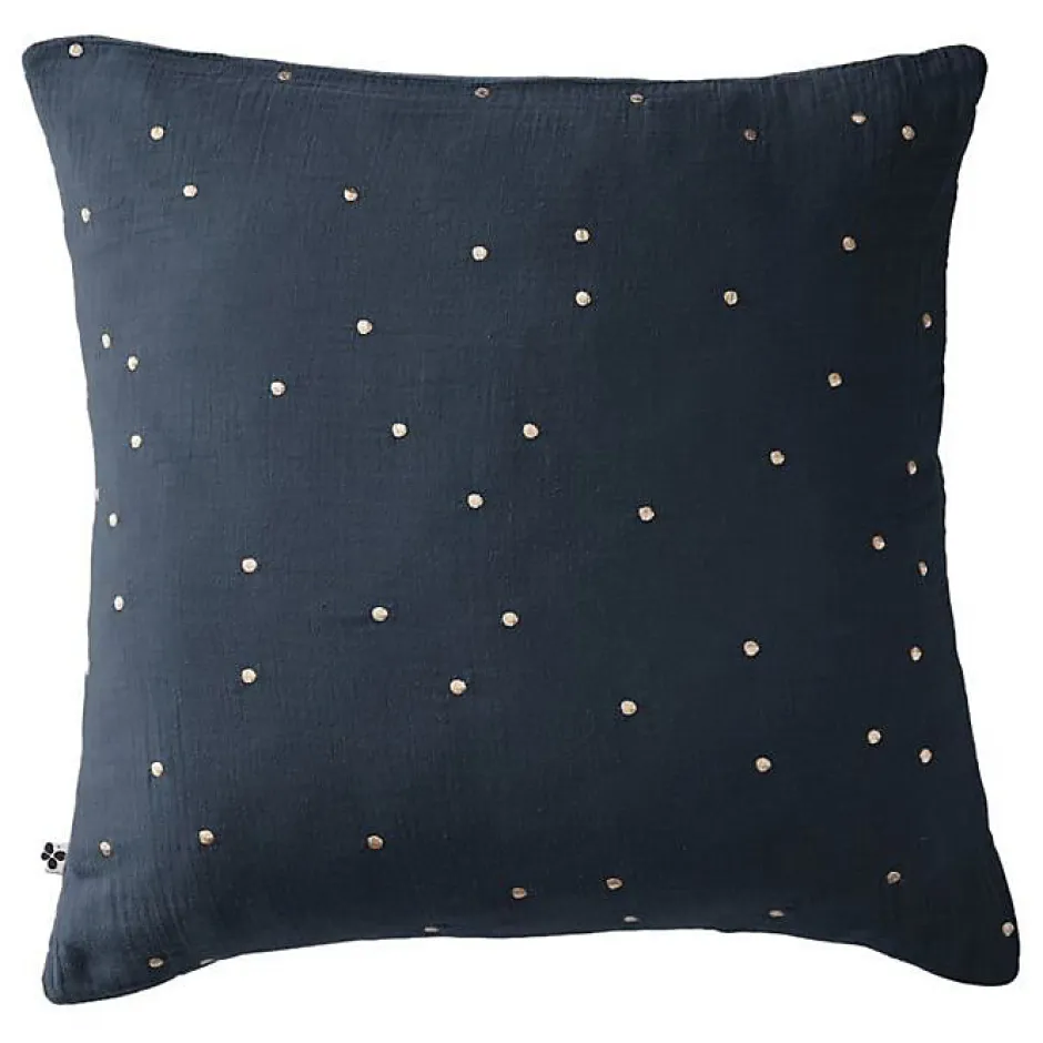 L'Effet Papillon Taie d'oreiller Pois Doré Déco "Gaïa Chic" 60 x 60 cm & 50 x 70 cm "Gaze de Coton" - Gaïa Chic Minuit - 60 x 60 cm