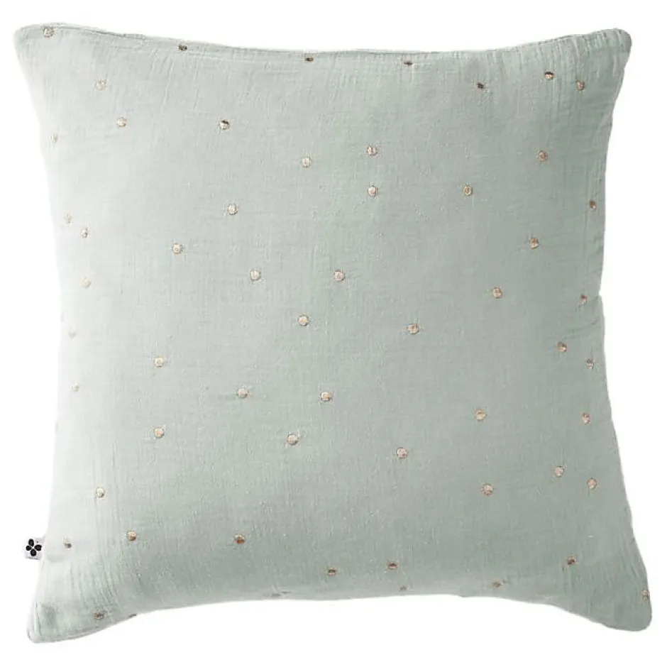 L'Effet Papillon Taie d'oreiller Pois Doré Déco "Gaïa Chic" 60 x 60 cm & 50 x 70 cm "Gaze de Coton" - Gaïa Chic Eucalyptus - 60 x 60 cm