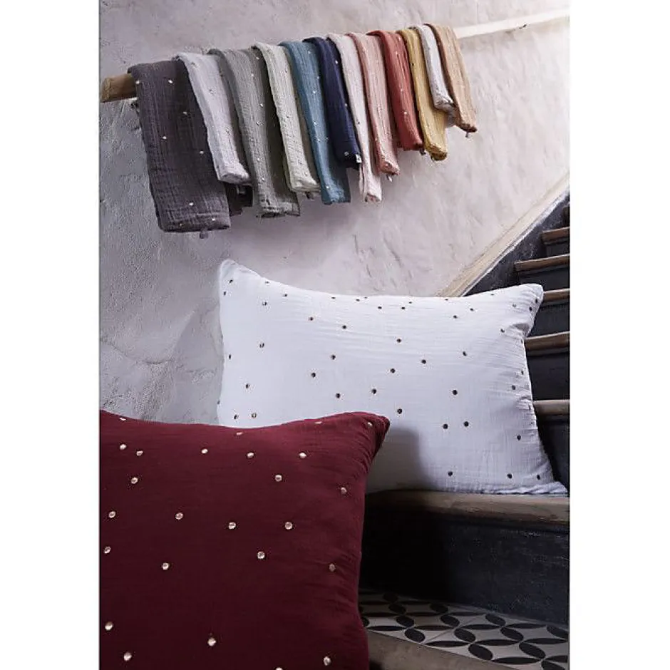 L'Effet Papillon Taie d'oreiller Pois Doré Déco "Gaïa Chic" 60 x 60 cm & 50 x 70 cm "Gaze de Coton" - Gaïa Chic Guimauve - 50 x 70 cm