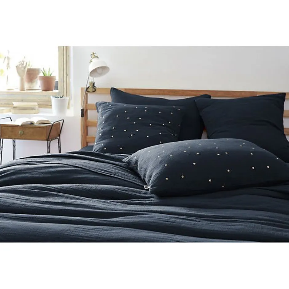 L'Effet Papillon Taie d'oreiller Pois Doré Déco "Gaïa Chic" 60 x 60 cm & 50 x 70 cm "Gaze de Coton" - Gaïa Chic Minuit - 50 x 70 cm