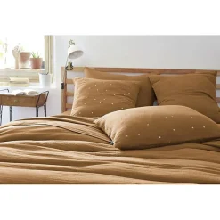 L'Effet Papillon Taie d'oreiller Pois Doré Déco "Gaïa Chic" 60 x 60 cm & 50 x 70 cm "Gaze de Coton" - Gaïa Chic Camel - 60 x 60 cm