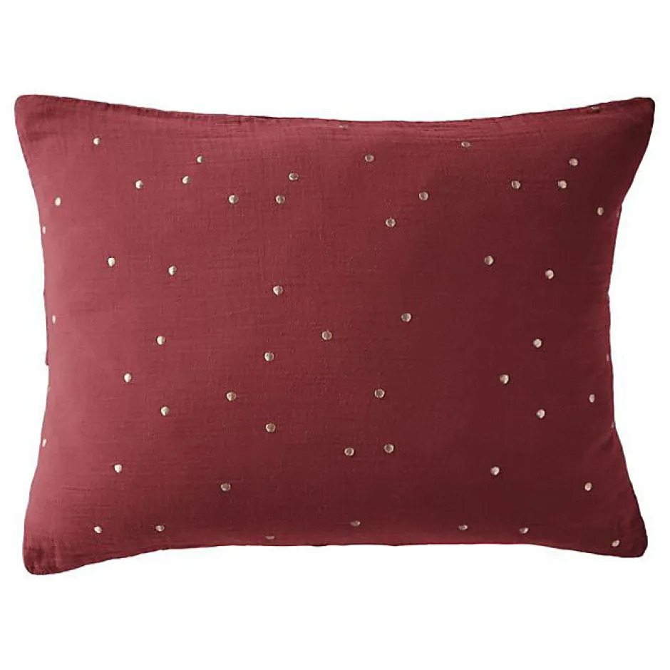 L'Effet Papillon Taie d'oreiller Pois Doré Déco "Gaïa Chic" 60 x 60 cm & 50 x 70 cm "Gaze de Coton" - Gaïa Chic Lie de vin - 50 x 70 cm
