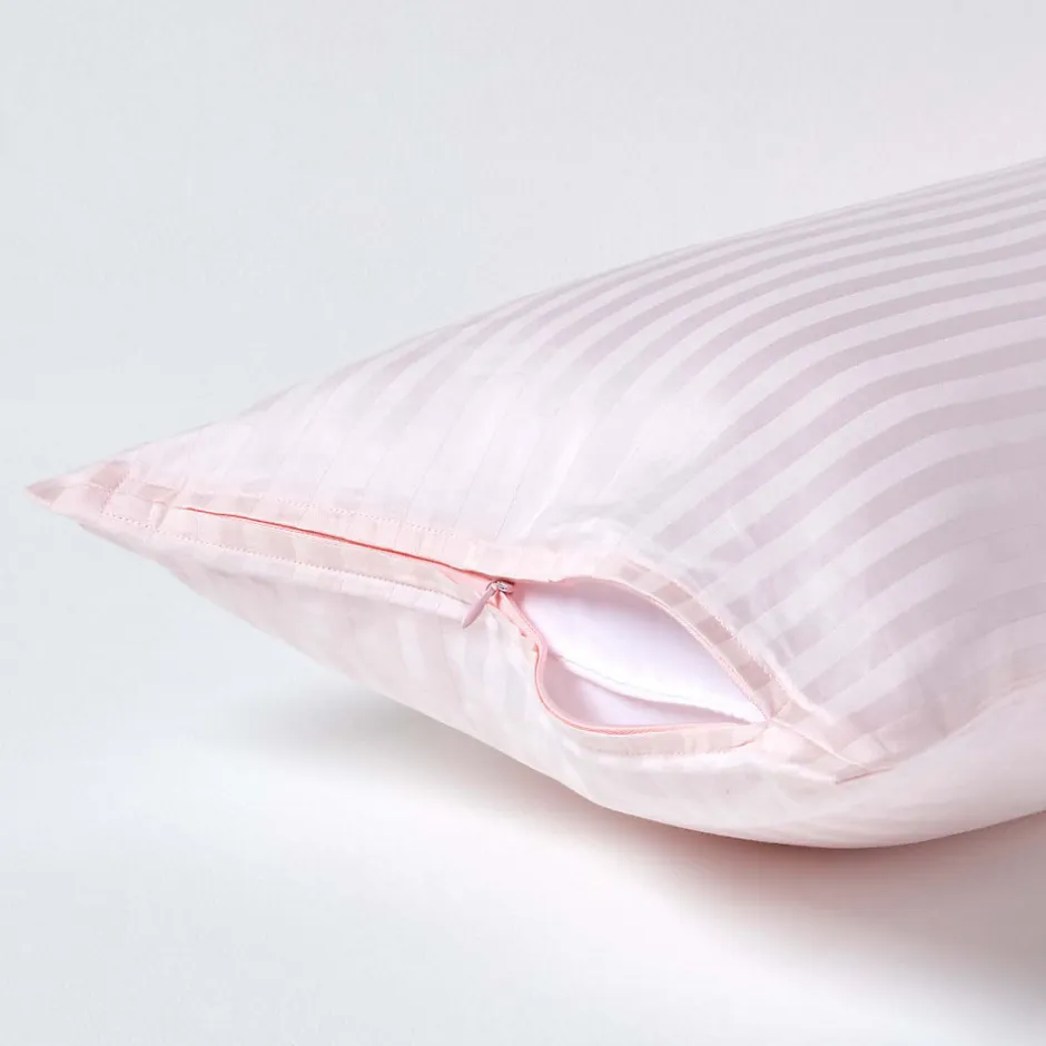 Homescapes Taie d'oreiller rose satin rayé en coton égyptien 330 fils, 40x80 cm -
