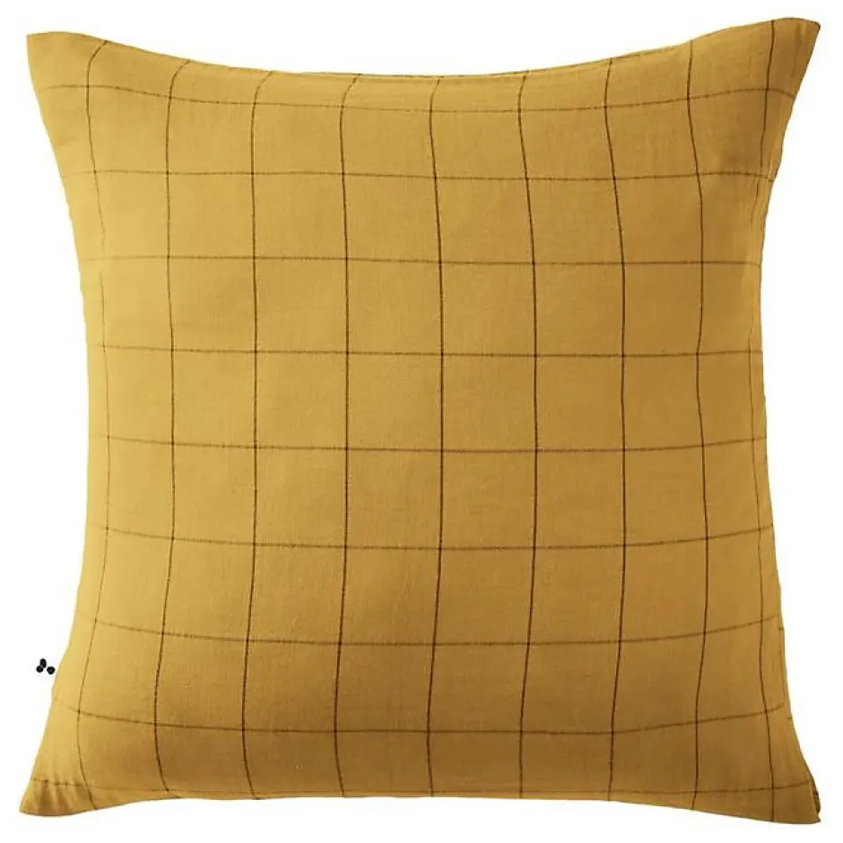 L'Effet Papillon Taie d'oreiller Tissé-teint grands carreaux Déco "Gaïa Match" 60 x 60 cm & 50 x 70 cm "Gaze de Coton" - Gaïa Match Safran - 60 x 6 Outlet